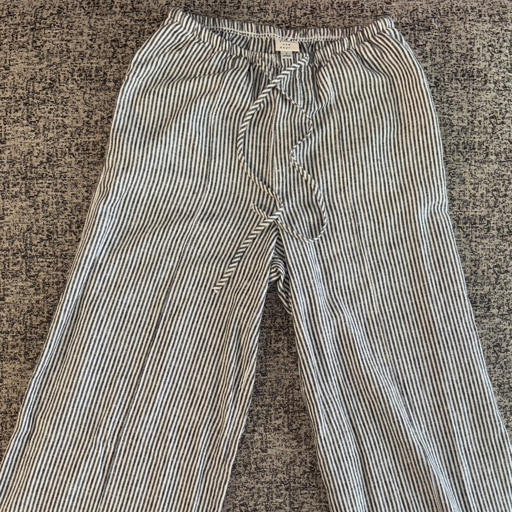 Target Linen Blend Striped Navy and White Wide Leg Pants sz S